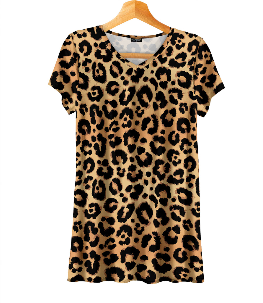 Short Sleeve V-Neck Tunic - Animal Print