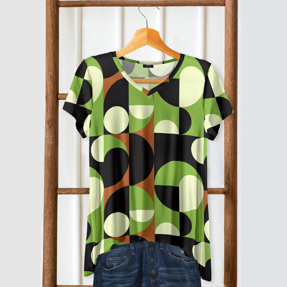 Short Sleeve V-Neck Tunic - Geometric
