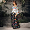 2 Piece Set - Front Tie Three Quarter Sleeve Top and Maxi Skirt - Floral