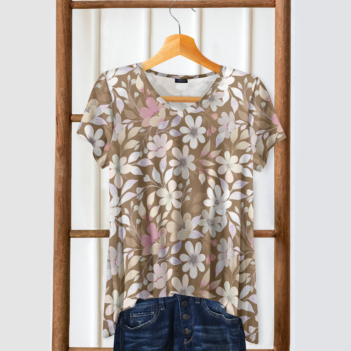 Short Sleeve V-Neck Tunic - Floral