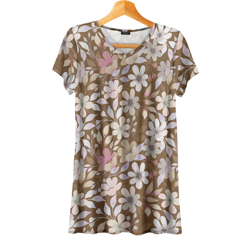 Short Sleeve V-Neck Tunic - Floral