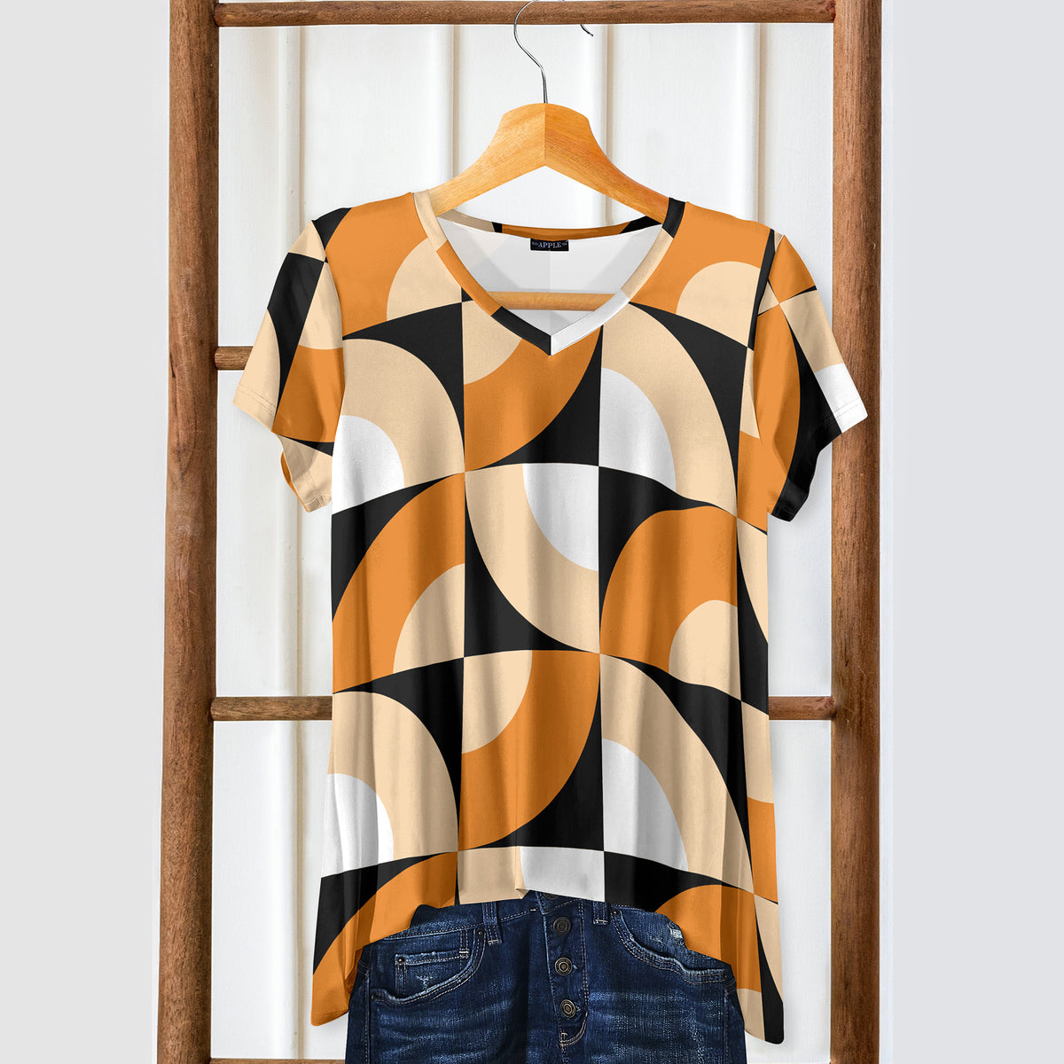 Short Sleeve V-Neck Tunic - Geometric