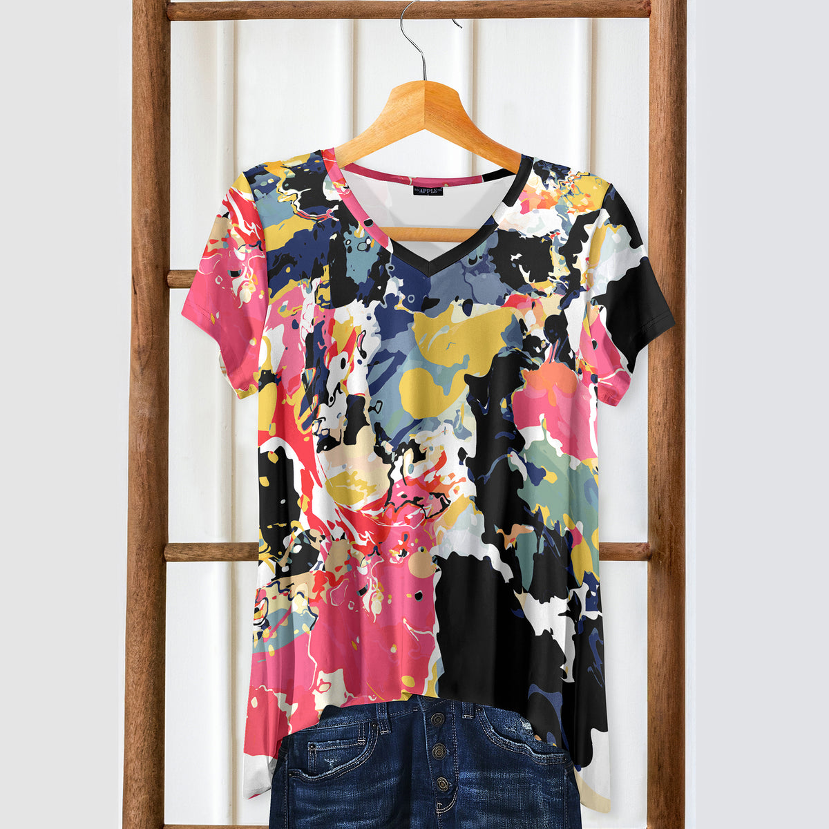 Short Sleeve V-Neck Tunic - Abstract