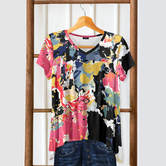 Short Sleeve V-Neck Tunic - Abstract