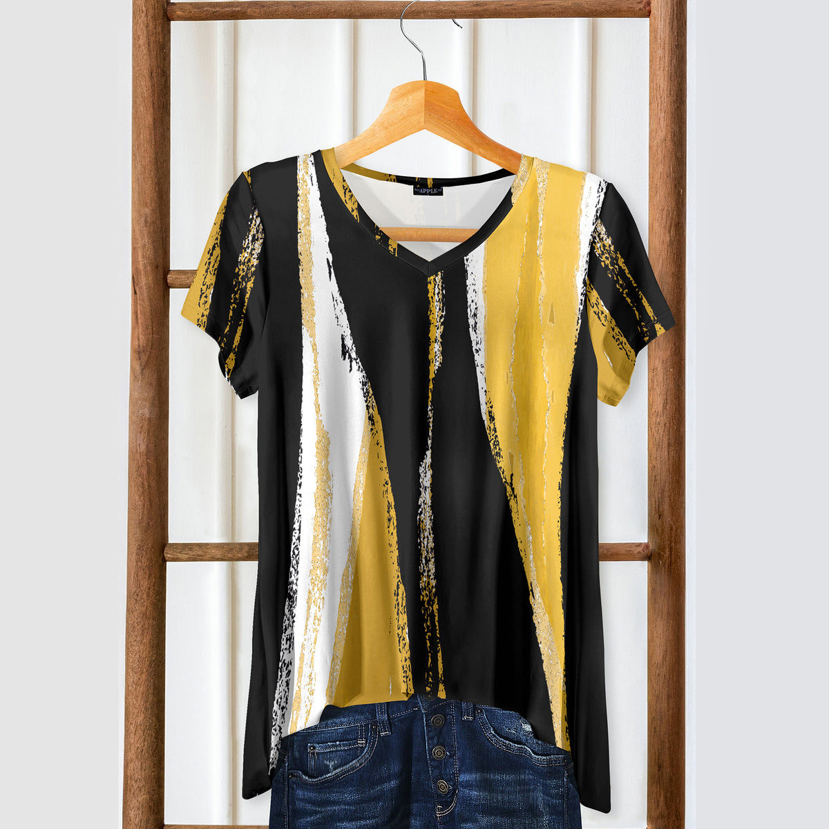 Short Sleeve V-Neck Tunic - Abstract