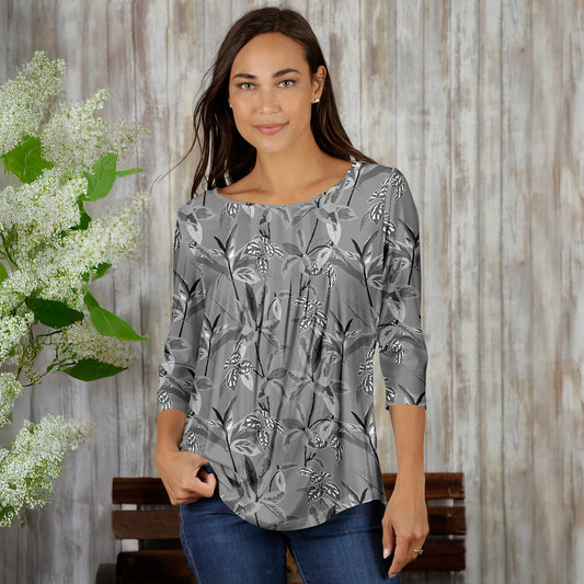 Pleated Three-Quarter Sleeve Tunic - Floral