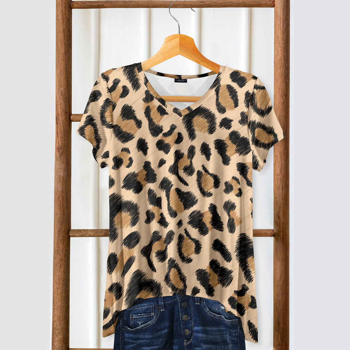 Short Sleeve V-Neck Tunic - Leopard Print