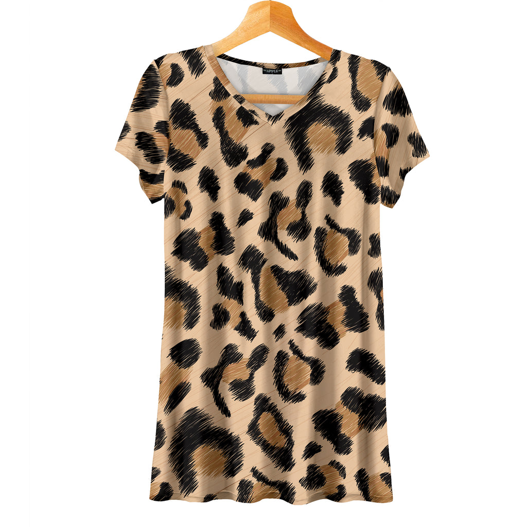 Short Sleeve V-Neck Tunic - Leopard Print