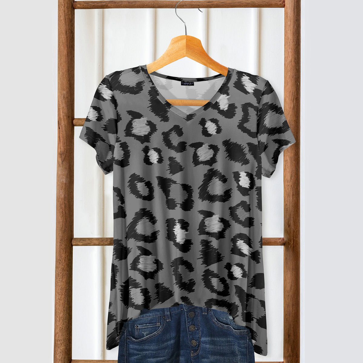 Short Sleeve V-Neck Tunic - Leopard Print