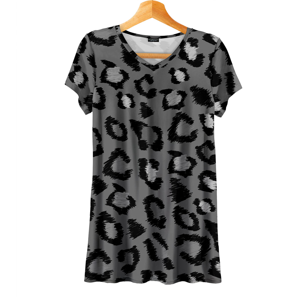 Short Sleeve V-Neck Tunic - Leopard Print