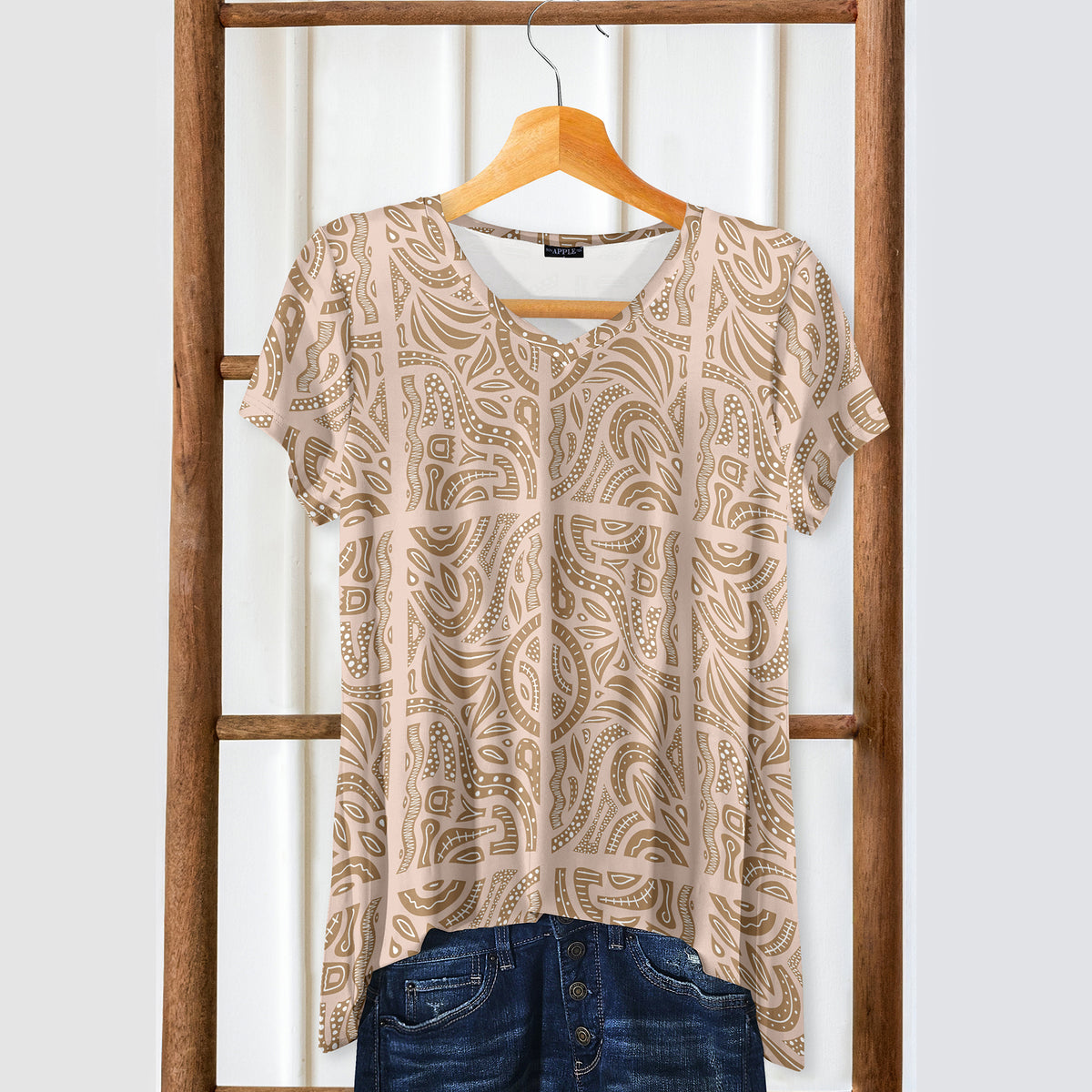 Short Sleeve V-Neck Tunic - Abstract