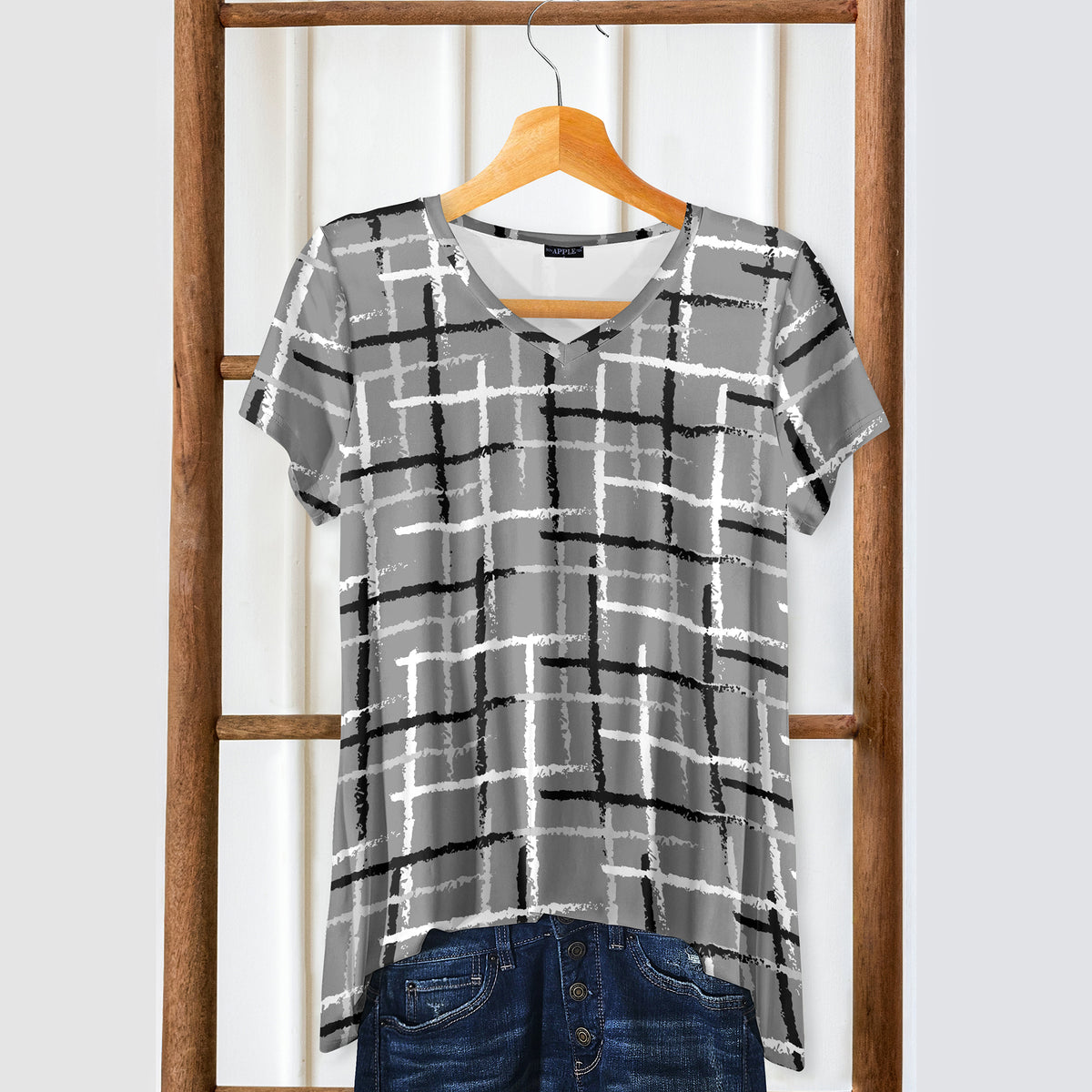 Short Sleeve V-Neck Tunic - Crosshatch