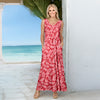Sleeveless Crisscross Neckline Maxi Dress with Side Pockets - Floral