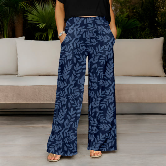 Wide Leg Pants with Pockets - Floral