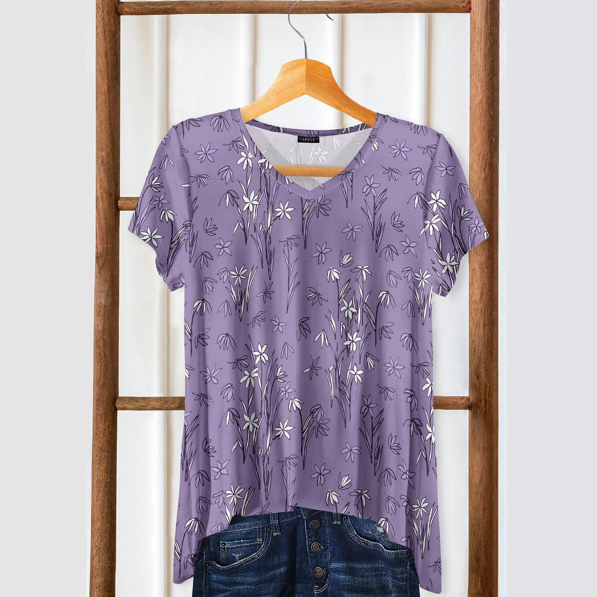 Short Sleeve V-Neck Tunic - Floral