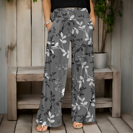 Wide Leg Pants with Pockets - Floral