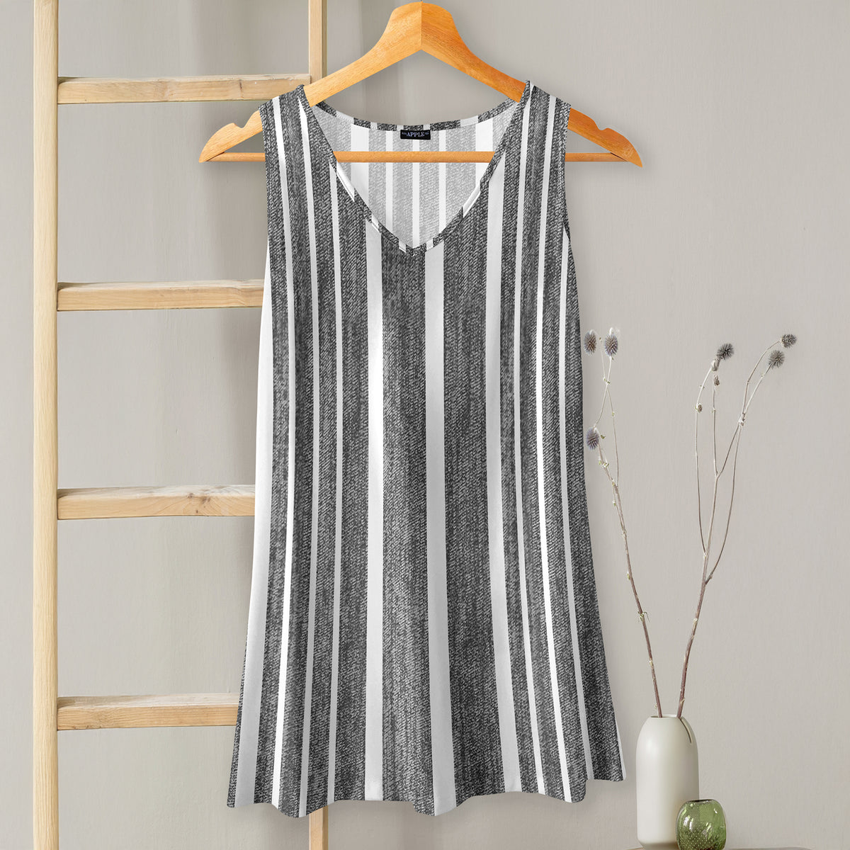 V-neck Sleeveless Top - Stripes