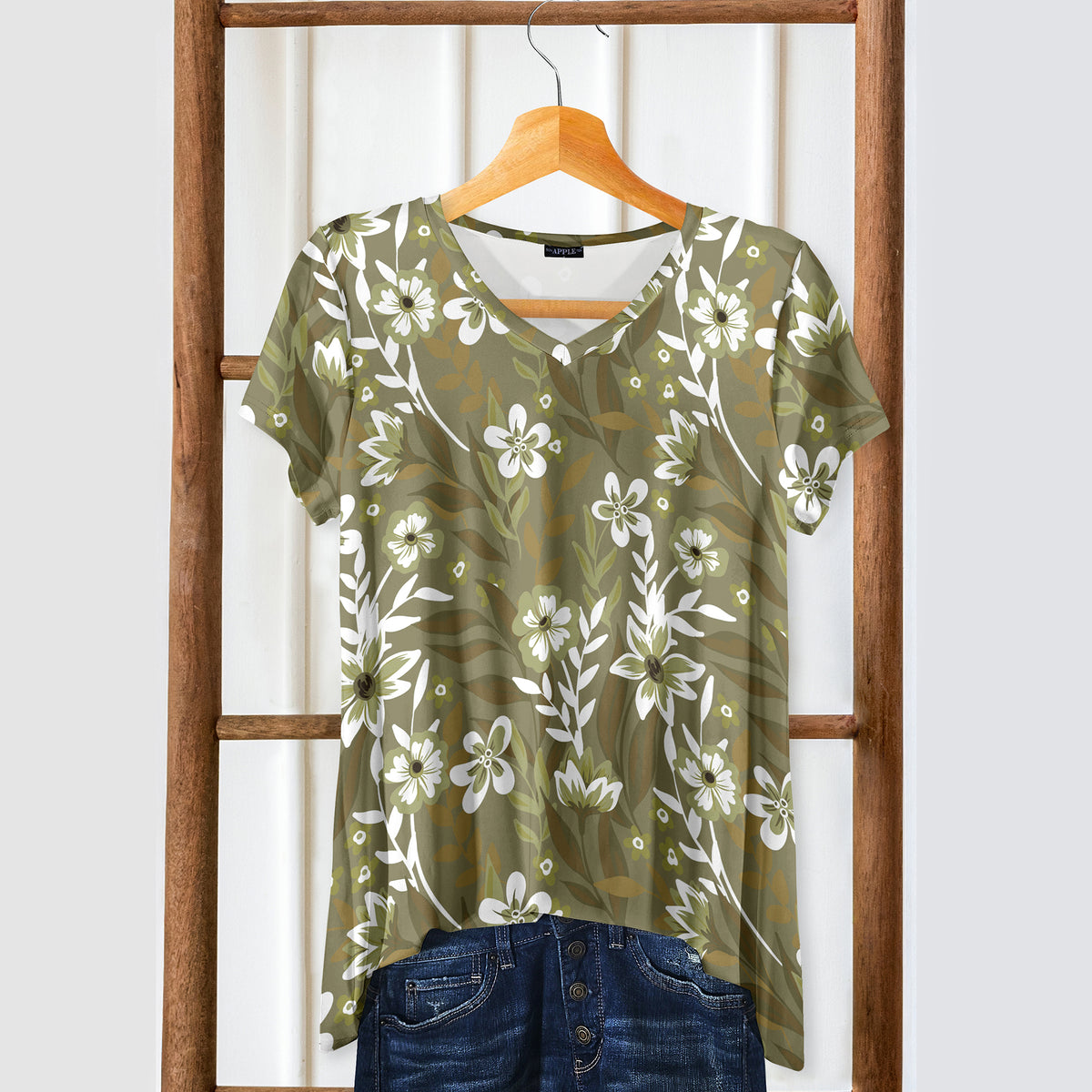 Short Sleeve V-Neck Tunic - Floral