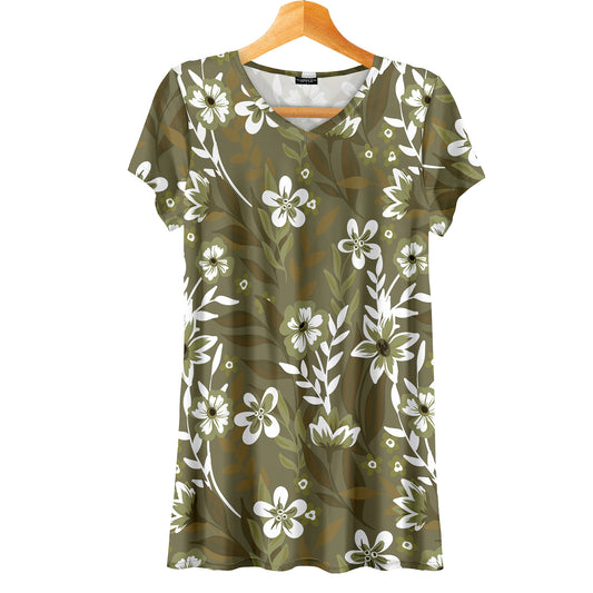Short Sleeve V-Neck Tunic - Floral