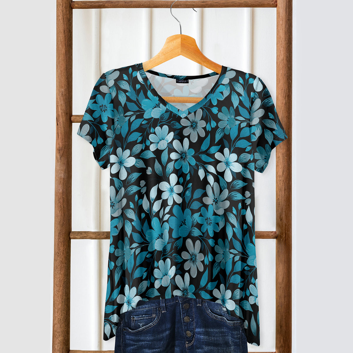 Short Sleeve V-Neck Tunic - Floral
