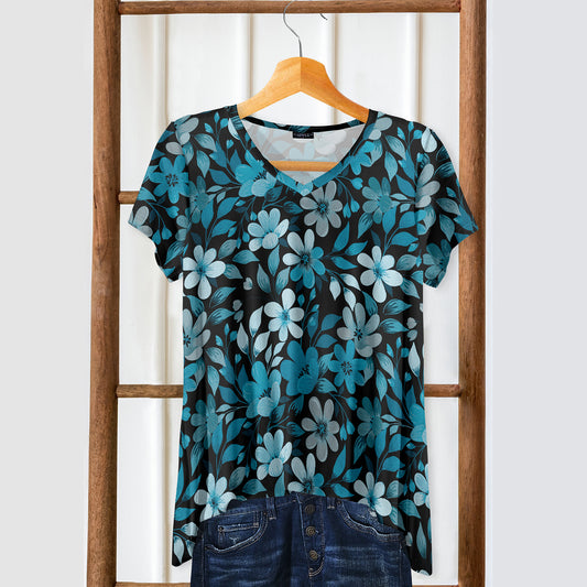 Short Sleeve V-Neck Tunic - Floral