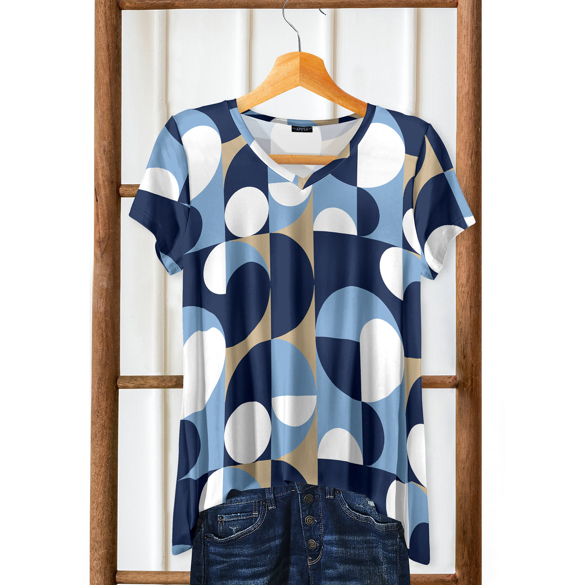 Short Sleeve V-Neck Tunic - Geometric
