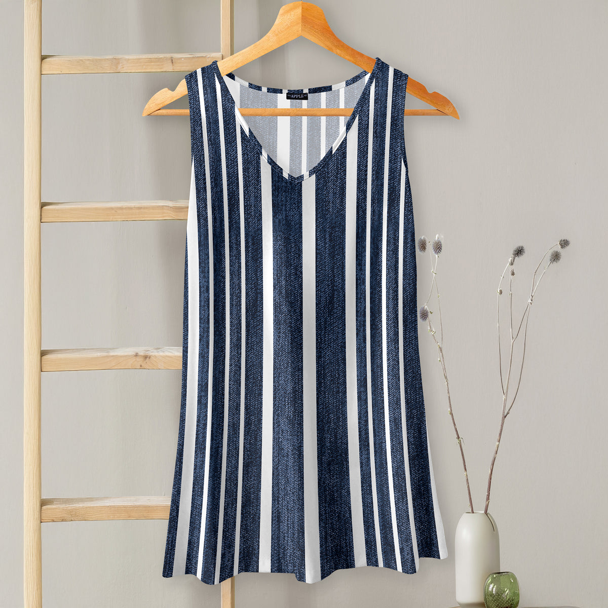 V-neck Sleeveless Top - Stripes