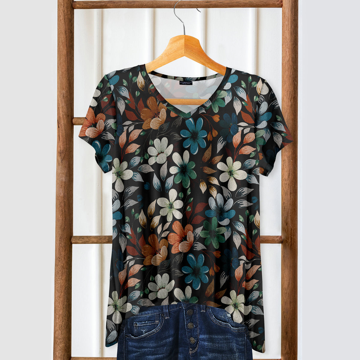 Short Sleeve V-Neck Tunic - Floral