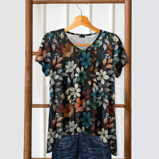 Short Sleeve V-Neck Tunic - Floral