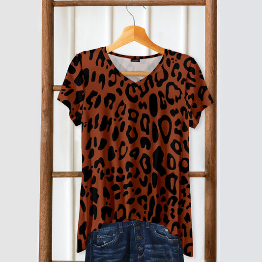 Short Sleeve V-Neck Tunic - Leopard Print