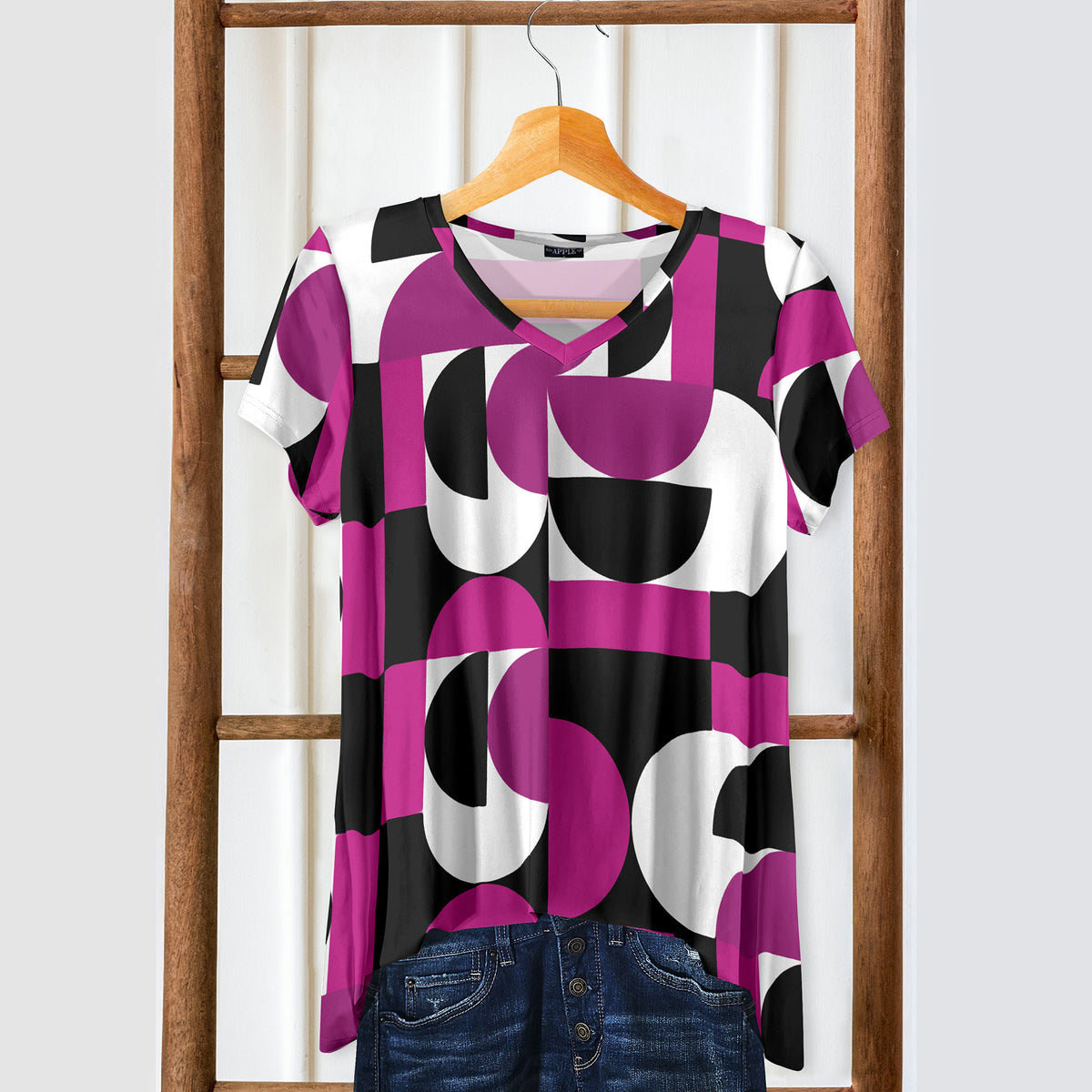 Short Sleeve V-Neck Tunic - Geometric