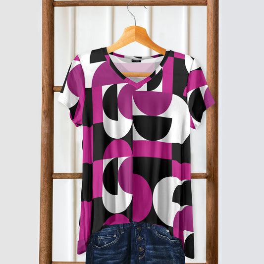 Short Sleeve V-Neck Tunic - Geometric