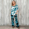 2 Piece Set - Pleated Three Quarter Sleeve Tunic and Pocket Pants - Tropical