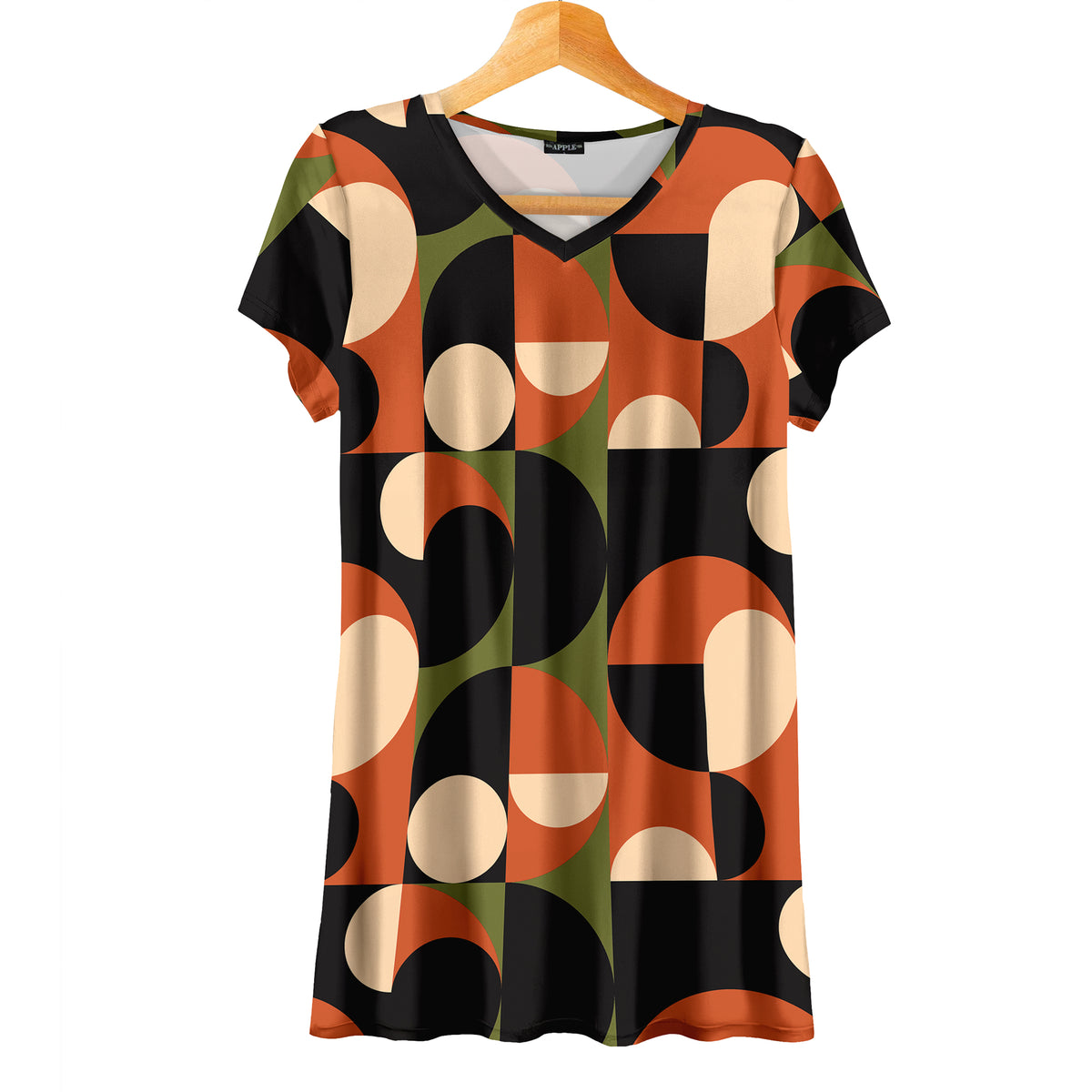 Short Sleeve V-Neck Tunic - Geometric