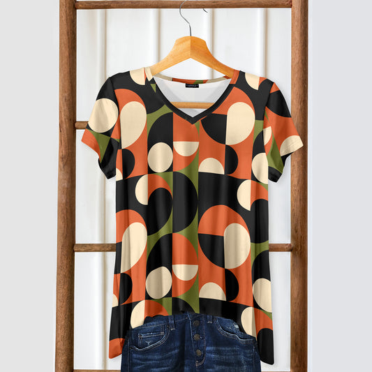 Short Sleeve V-Neck Tunic - Geometric