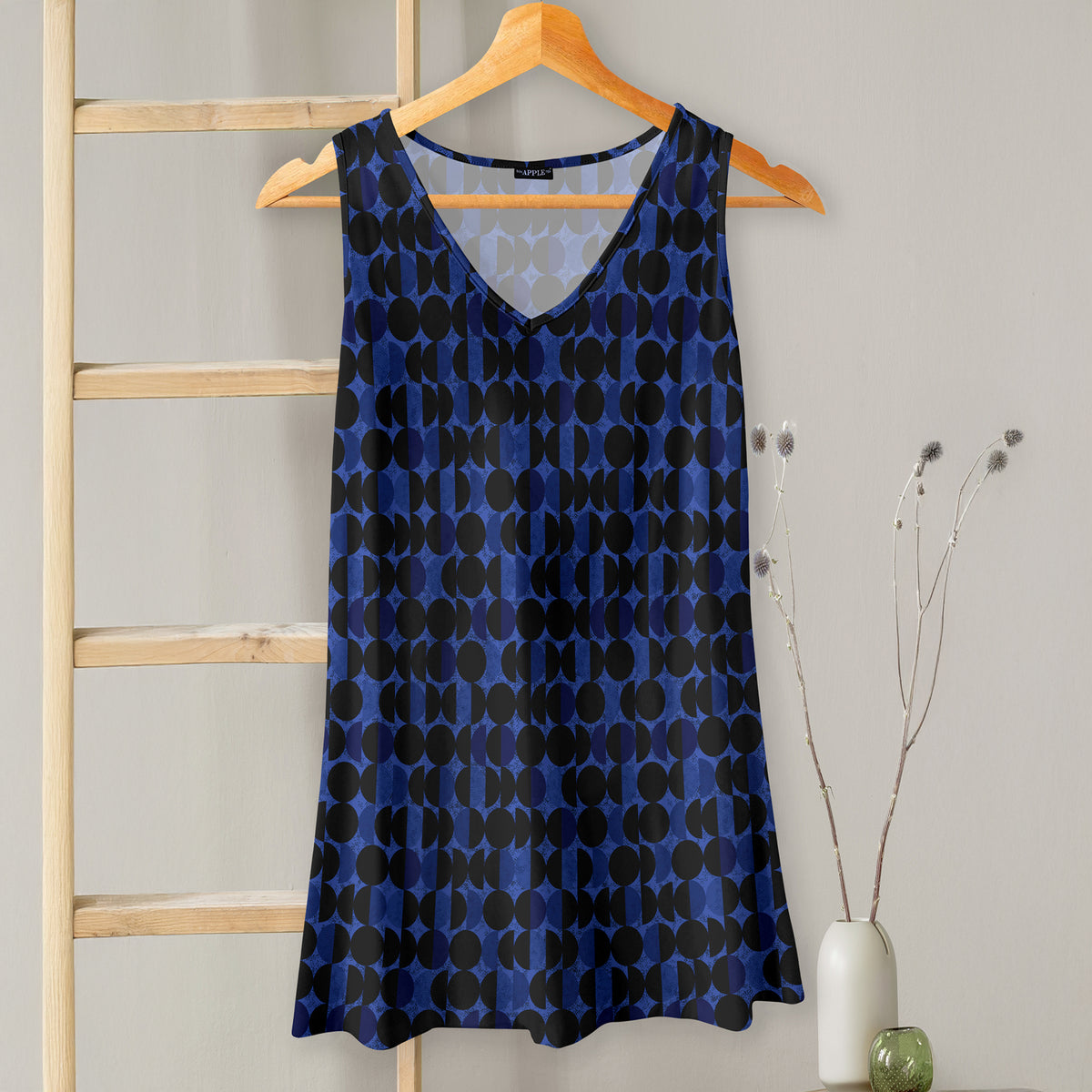 V-neck Sleeveless Top - Geometric