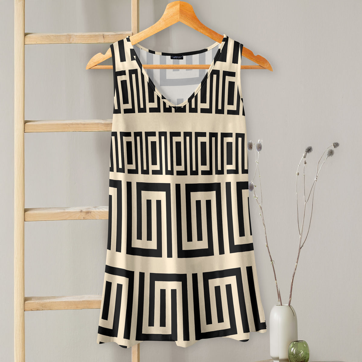 V-neck Sleeveless Top - Greek Keys