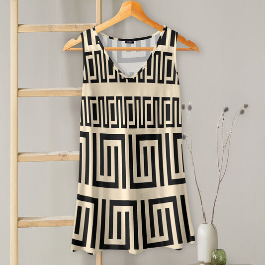 V-neck Sleeveless Top - Greek Keys