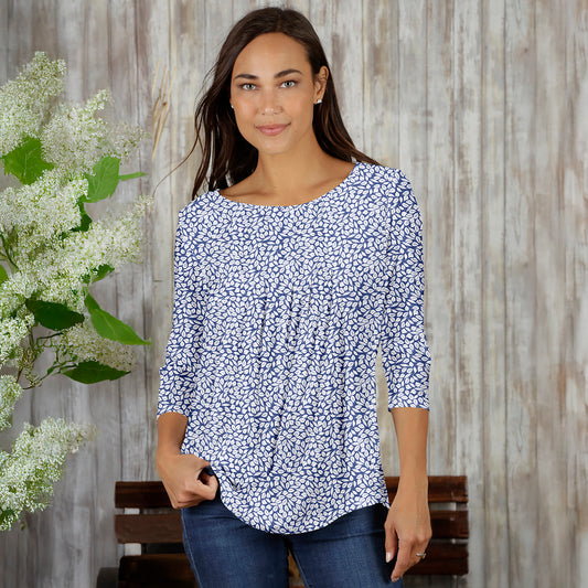 Pleated Three-Quarter Sleeve Tunic - Floral