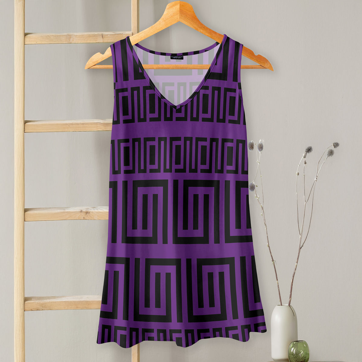V-neck Sleeveless Top - Greek Keys