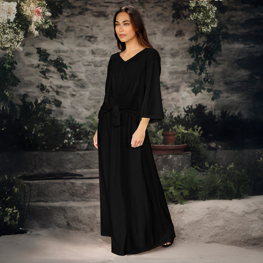 2 Piece Set - Front Tie Three Quarter Sleeve Top and Maxi Skirt