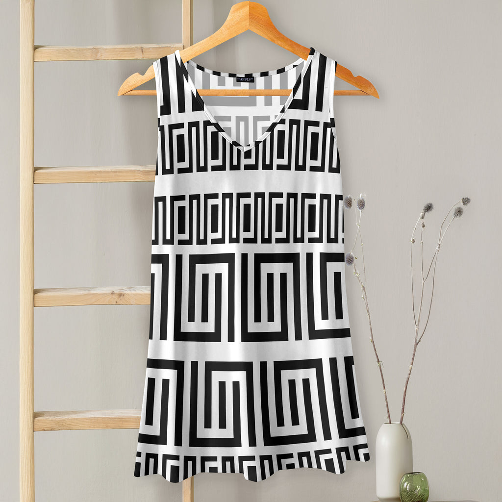V-neck Sleeveless Top - Greek Keys