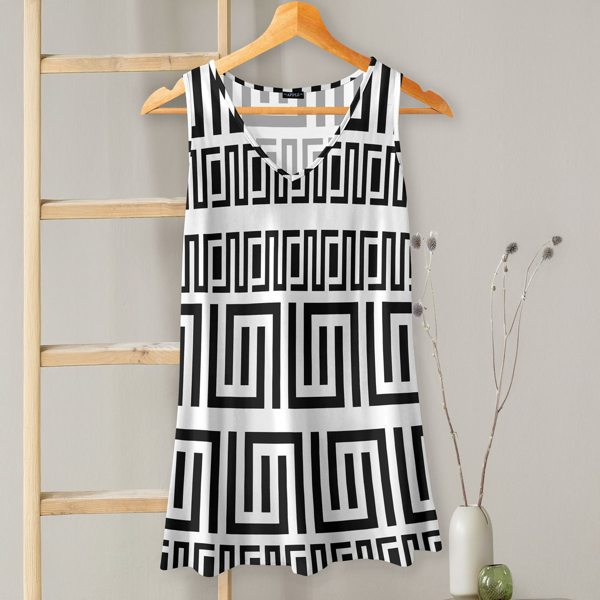 V-neck Sleeveless Top - Greek Keys