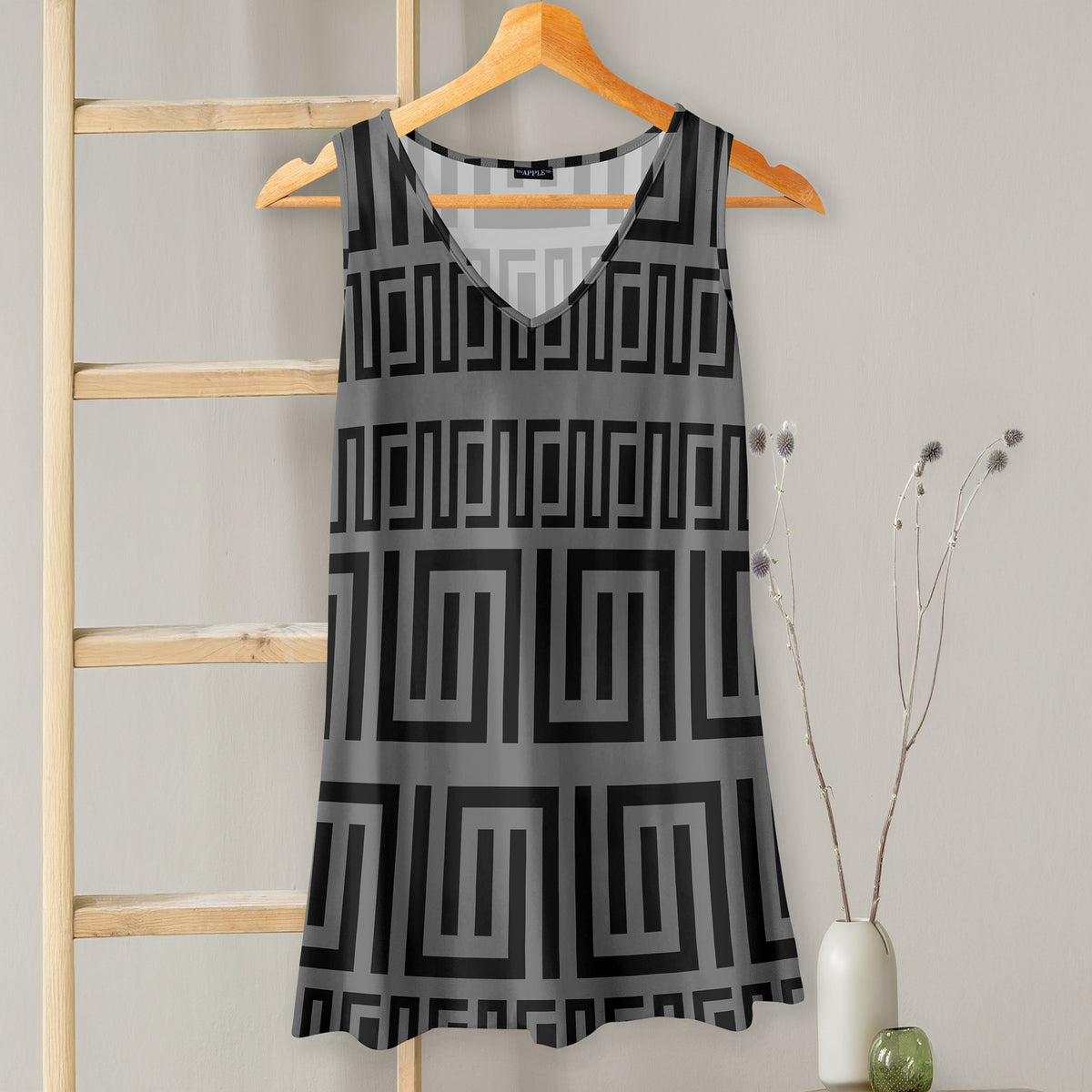 V-neck Sleeveless Top - Greek Keys