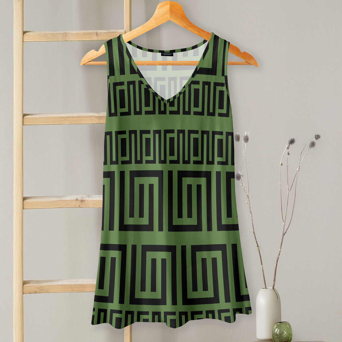 V-neck Sleeveless Top - Greek Keys