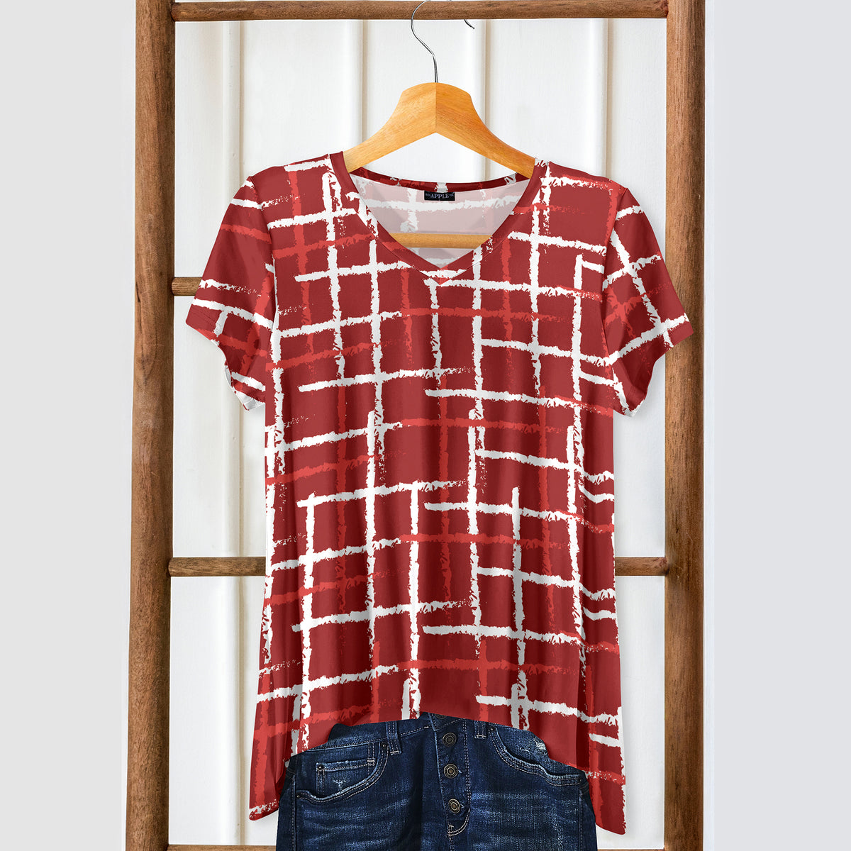 Short Sleeve V-Neck Tunic - Cross Hatch