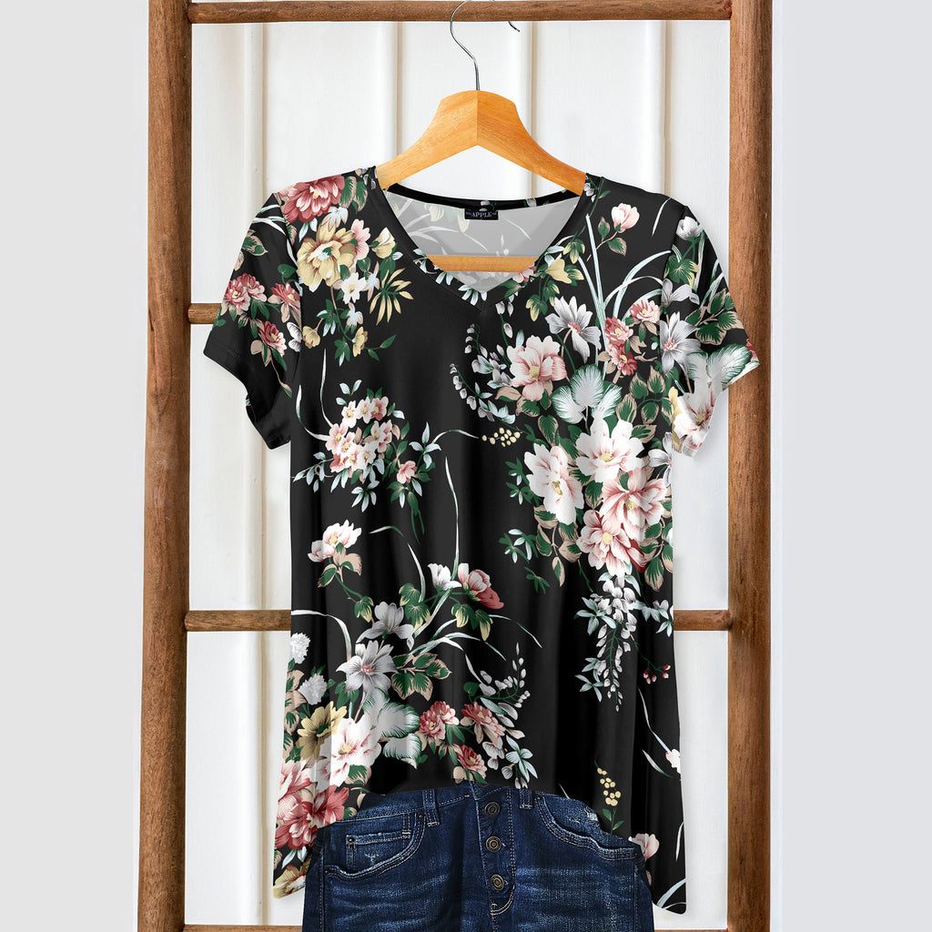 Short Sleeve V-Neck Tunic - Floral