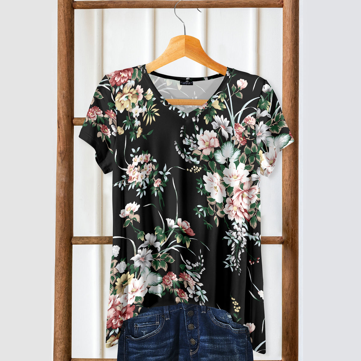 Short Sleeve V-Neck Tunic - Floral