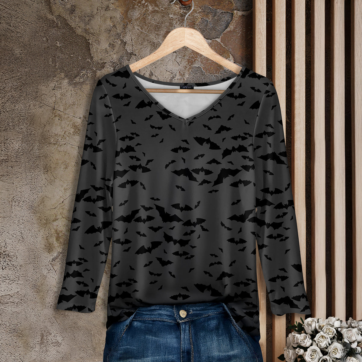 Long Sleeve V Neck Tunic - Bats