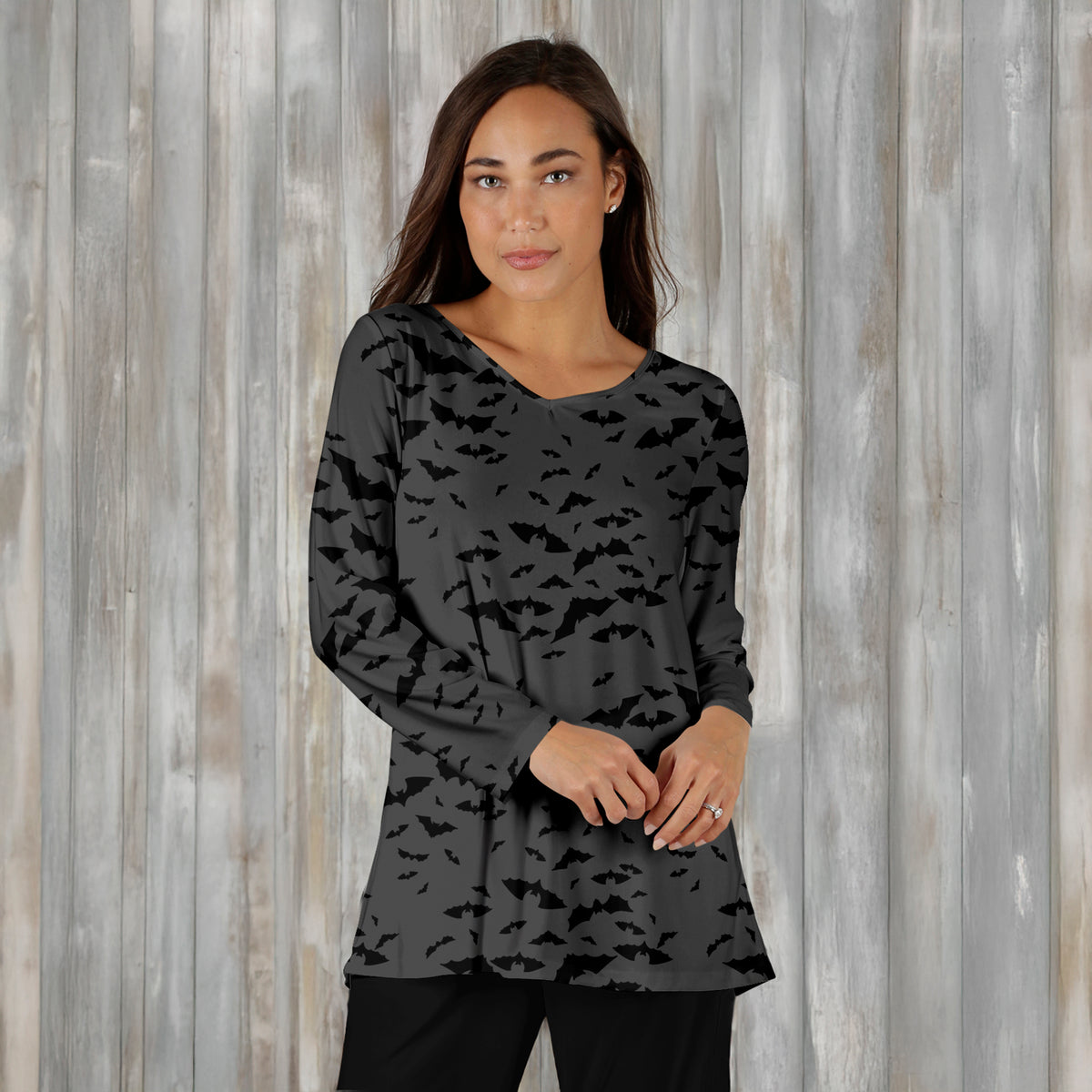 Long Sleeve V Neck Tunic - Bats